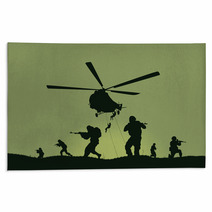 Illustration The Soldiers Going To Attack And Helicopters Rugs 116641692
