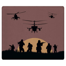 Illustration The Soldiers Going To Attack And Helicopters Rugs 116814852