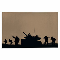 Illustration The Soldiers Going To Attack And Helicopters Rugs 116814897