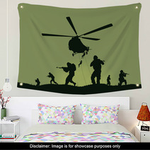 Illustration The Soldiers Going To Attack And Helicopters Wall Art 116641692