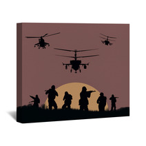 Illustration The Soldiers Going To Attack And Helicopters Wall Art 116814852