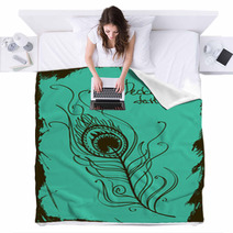 Illustration With Peacock Feather Blankets 57410652