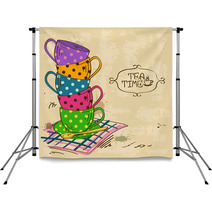 Illustration With Stack Of Tea Cups Backdrops 59738095