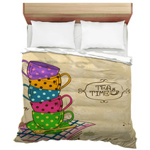 Illustration With Stack Of Tea Cups Bedding 59738095