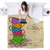 Illustration With Stack Of Tea Cups Blankets 59738095