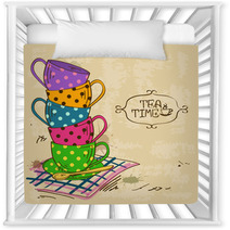 Illustration With Stack Of Tea Cups Nursery Decor 59738095