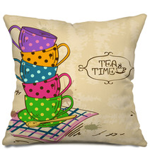 Illustration With Stack Of Tea Cups Pillows 59738095