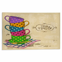 Illustration With Stack Of Tea Cups Rugs 59738095