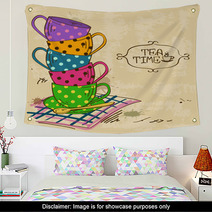 Illustration With Stack Of Tea Cups Wall Art 59738095