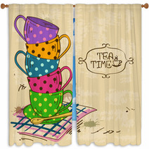 Illustration With Stack Of Tea Cups Window Curtains 59738095
