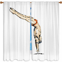 Illustrazione Di Tuffo Durante Una Gara Di Tuffi Dal Trampolino Window Curtains 116252535