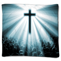 Ilustracion Con Cruz Y Fieles. Iglesia Cristiana. Blankets 60328944