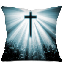 Ilustracion Con Cruz Y Fieles. Iglesia Cristiana. Pillows 60328944
