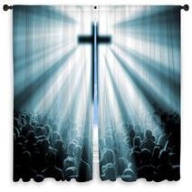 Ilustracion Con Cruz Y Fieles. Iglesia Cristiana. Window Curtains 60328944