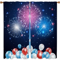 Independence Day Fireworks And Balloons Window Curtains 66543570