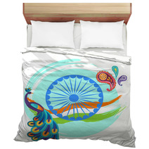 Independence Day Poster With Colorful Peacock Bedding 196315769