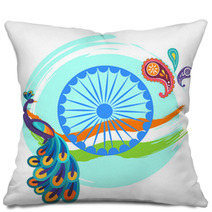 Independence Day Poster With Colorful Peacock Pillows 196315769