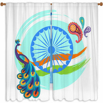 Independence Day Poster With Colorful Peacock Window Curtains 196315769