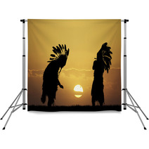 Indian At Sunset Backdrops 74099425