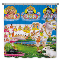 Indian God Brahma Vishnu Mahesh With Holy Cow Bath Decor 3109031