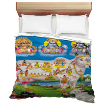 Indian God Brahma Vishnu Mahesh With Holy Cow Bedding 3109031