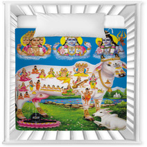 Indian God Brahma Vishnu Mahesh With Holy Cow Nursery Decor 3109031