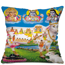 Indian God Brahma Vishnu Mahesh With Holy Cow Pillows 3109031