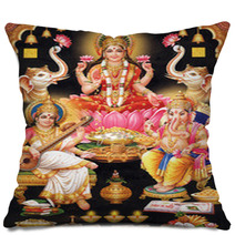 INDIAN GODESS MAA LAKSHMI WITH MAA SARASWATI AND GANESH JI Pillows 5022134