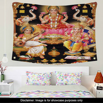 INDIAN GODESS MAA LAKSHMI WITH MAA SARASWATI AND GANESH JI Wall Art 5022134