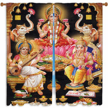 INDIAN GODESS MAA LAKSHMI WITH MAA SARASWATI AND GANESH JI Window Curtains 5022134