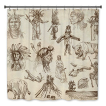 INDIANS And Wild West. Collection Of Hand Drawn Illustrations Bath Decor 60296784