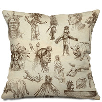 INDIANS And Wild West. Collection Of Hand Drawn Illustrations Pillows 60296784
