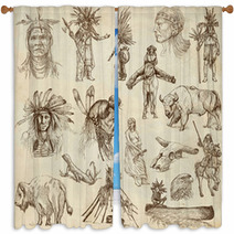 INDIANS And Wild West. Collection Of Hand Drawn Illustrations Window Curtains 60296784
