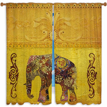 Indischer Elefant Gemalt Window Curtains 19595170