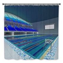 Indoor Olympic Swimming Pool Arena With Blue Seats Bath Decor 163978114