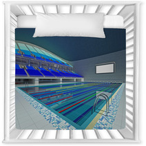 Indoor Olympic Swimming Pool Arena With Blue Seats Nursery Decor 163978114