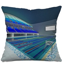Indoor Olympic Swimming Pool Arena With Blue Seats Pillows 163978114