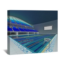 Indoor Olympic Swimming Pool Arena With Blue Seats Wall Art 163978114