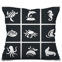 Inhabitants Of The Sea And Ocean Icons Set. Vector Illustration. Pillows 91405844