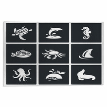 Inhabitants Of The Sea And Ocean Icons Set. Vector Illustration. Rugs 91405844