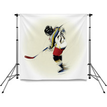 Ink Drawing  Illustration Of An Ice Hickey Player.. Backdrops 9179188