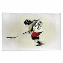 Ink Drawing  Illustration Of An Ice Hickey Player.. Rugs 9179188