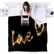 Inscription Love And Heart Of Sparklers. Blankets 55946360