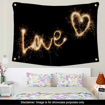 Inscription Love And Heart Of Sparklers. Wall Art 55946360