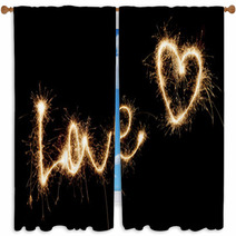 Inscription Love And Heart Of Sparklers. Window Curtains 55946360
