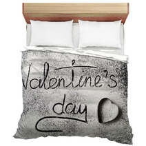 Inscription Valentines Day On A Wheat Flour Background Top View Bedding 239175900