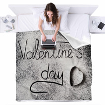 Inscription Valentines Day On A Wheat Flour Background Top View Blankets 239175900