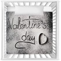 Inscription Valentines Day On A Wheat Flour Background Top View Nursery Decor 239175900