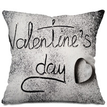 Inscription Valentines Day On A Wheat Flour Background Top View Pillows 239175900