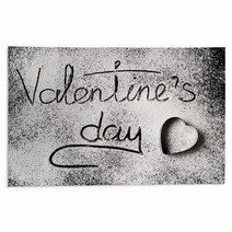 Inscription Valentines Day On A Wheat Flour Background Top View Rugs 239175900